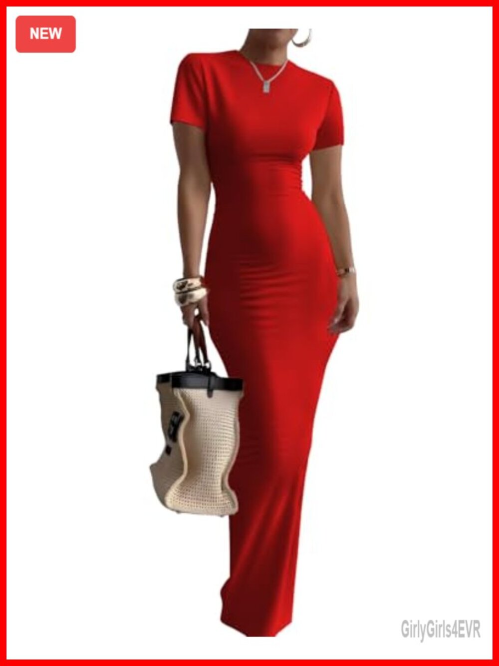 Women's Summer Maxi Dress Short Sleeve Bodycon Slim Fit Crew Neck